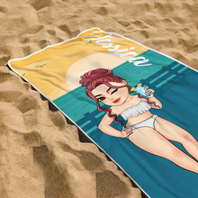Cartoon Woman Beach Poolside Swimming Gift For Her Personalized Custom Beach Towel