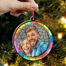 Custom Photo Circle Ornament - Stained Glass Personalized 2-Layered Mix Ornament - Gift For Couple, Husband, Wife, Anniversary, Pet Lovers
