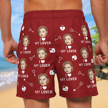 Custom Photo Funny I Love My Lover Gift For Husband, Boyfriend Personalized Custom Beach Shorts