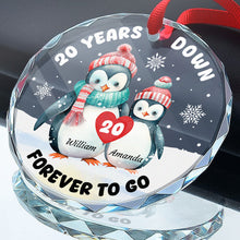 Christmas Penguin Couple Shaped - Personalized Glass Ornament - Christmas Gift For Couple, Lovers