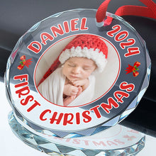 Custom Photo - First Christmas - Customized Personalized Glass Ornament - Gift For Baby First Mom Dad