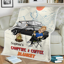 Campfire And Coffee Blanket - Personalized  Blanket - Gift For Camping Lovers, Campers