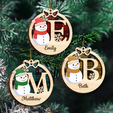 Chrismas Snowman Monogram Personalized 2-Layered Wooden Ornament Christmas Gifts For Her, Him