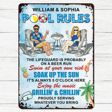 Pool Rules Enjoy The Music Grilling And Chilling Gift For Couples Personalized Custom Metal Sign