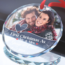 Custom Photo First Christmas As Mr & Mrs Couples - Customized Personalized Glass Ornament - Gift For Couple