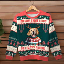 Custom Photo Christmas Sweater - Pet Face With Antler Christmas Gifts For Pet Lovers Personalized Custom Ugly Sweater