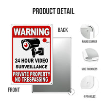 Warning 24 Hour Video Monitor Metal Sign Home Courtyard Decoration