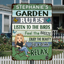 Garden Rules Feel The Breeze Gift For Her Personalized Custom Gardening Metal Sign