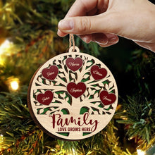 Family Love Grows Here - Personalized 2-Layered Wooden Ornament - Engraved Gifts For Family