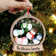 Christmas Snow Globe Snowman Family - Personalized 2-Layered Mix Ornament Christmas Gift For Family