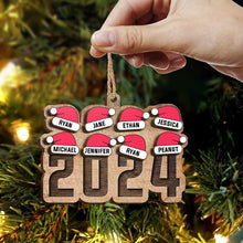 Chrismas Family Name Santa Hat 2024 - Personalized 2-Layered Wooden Ornament - Gifts For Family