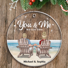 Back View Couple Sitting Beach Landscape - Personality Customized Ornament - Gift For Couple