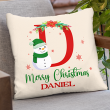 Monogram Christmas Snowman Personalized Custom Pillow Merry Christmas Gift