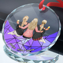 Family Sitting On The Moon - Customized Personalized Glass Ornament - Christmas Gift For Family