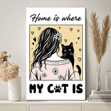 Home Is Where My Cat Is Home Decor Gift For Her Framed Canvas Wall Art