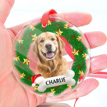 Custom Pet Photo Christmas Wreath Ring - Personalized Glass Ornament - Gift For Pet Lovers