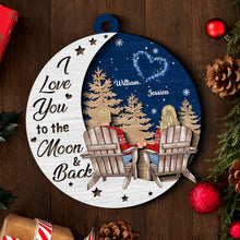 I Love You To The Moon & Back - Customized Personalized 2-Layered Wooden Ornament - Gift For Couple Husband Wife