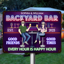 Backyard Bar Every Hour Is Happy Hour Gift For Couples Personalized Custom Metal Sign