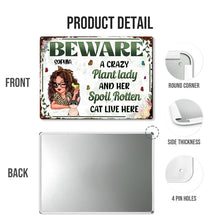 Beware A Crazy Plant Lady - Personalized Classic Metal Signs - Gift For Cat Lovers