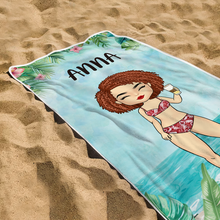 Chibi Lady Summer Vibe Gift For Bestie, Best Friend Personalized Custom Beach Towel