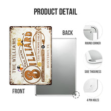 Personalized Billiard Pool Room Custom Classic Metal Signs