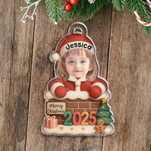 Custom Photo Christmas Baby Santa Claus From Chimney - Personalized Acrylic Ornament - Christmas Gift For Family Members, Kids