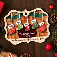 Stockings Hanging The Most Wonderful Time Of Year - Personalized 2-Layered Wooden Ornament - Engraved Gifts For Family Members