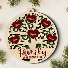 Family Love Grows Here - Personalized 2-Layered Wooden Ornament - Engraved Gifts For Family