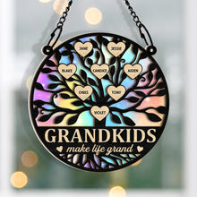 Grandkids Make Life Grand - Personalized Acrylic Window Suncatcher Ornament - Gift For Family Grandma Grandpa Grandparents