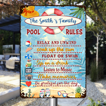 Swimming Pool Rules Summer Poolside Decor Personalized Custom Metal Sign