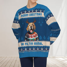 Custom Photo Christmas Sweater - Pet Face With Antler Christmas Gifts For Pet Lovers Personalized Custom Ugly Sweater