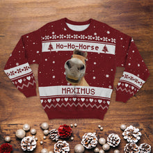 Custom Photo Ho-Ho-Horse Christmas Funny Horse Face - Ugly Sweater - Christmas Gifts Personalized Custom Ugly Sweater