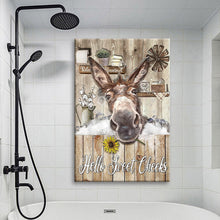 Donkey Canvas Wall Art, Rustic Donkey Bathroom Decor, Funny Farm Animal Painting, Country Sunflower Artwork