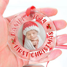 Custom Photo - First Christmas - Customized Personalized Glass Ornament - Gift For Baby First Mom Dad