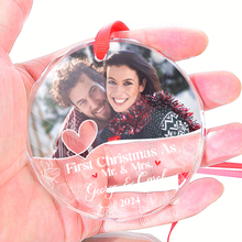 Custom Photo First Christmas As Mr & Mrs Couples - Customized Personalized Glass Ornament - Gift For Couple