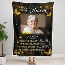 Custom Photo Gold Butterflies A Hug From Heaven - Personalized Customized Blanket - Memorial Gift For Family Members