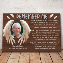 Custom Photo Personalized Canvas - Remember Me, Remember All Times, Angel Wings And Feathers - Gift For The Departed