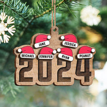 Chrismas Family Name Santa Hat 2024 - Personalized 2-Layered Wooden Ornament - Gifts For Family