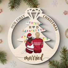 Our First Christmas - Personalized Wooden Cutout Ornament - Gift For Married Couples, Husband, Wife