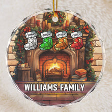 Christmas Socks By Fire Pit - Personalized Custom Glass Ornament - Christmas Gift For Family