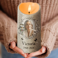 Custom Photo Glitter And Butterflies Candle LED - Personalized Candle LED Light - Memorial Gift For Family Members