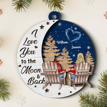 I Love You To The Moon & Back - Customized Personalized 2-Layered Wooden Ornament - Gift For Couple Husband Wife