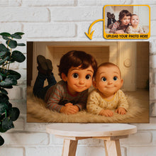 Cartoonize Family Photo Pixar Style - Turn Your Photo to Cartoon Canvas - Gift For Family Members, Siblings