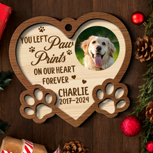 Custom Photo Dog You Left Paw Prints On My Heart Forever - Personalized 2-Layered Wooden Ornament - Christmas Gifts For Dog Lover