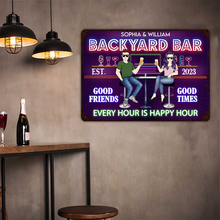 Backyard Bar Every Hour Is Happy Hour Gift For Couples Personalized Custom Metal Sign