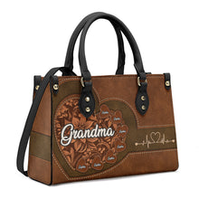 The Grandma And Her Grandchildren - Personalized Customized Leather Handbag - Gift For Family Member, Grandma, Wife, Her
