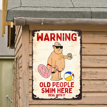 Old People Swim Here Swimming Pool Warming Sign Metal Sign Poolside Sign