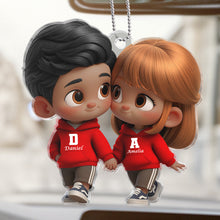 Cutie Cartoon Couple Hanger - Customized Personalized Acrylics Car Ornament - Valentine's Day Gift For Couples, Lovers