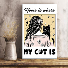 Home Is Where My Cat Is Home Decor Gift For Her Framed Canvas Wall Art