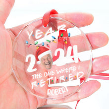 Custom Photo Year 2024 The One Where I Retired - Personalized Glass Ornament - Gift For Family